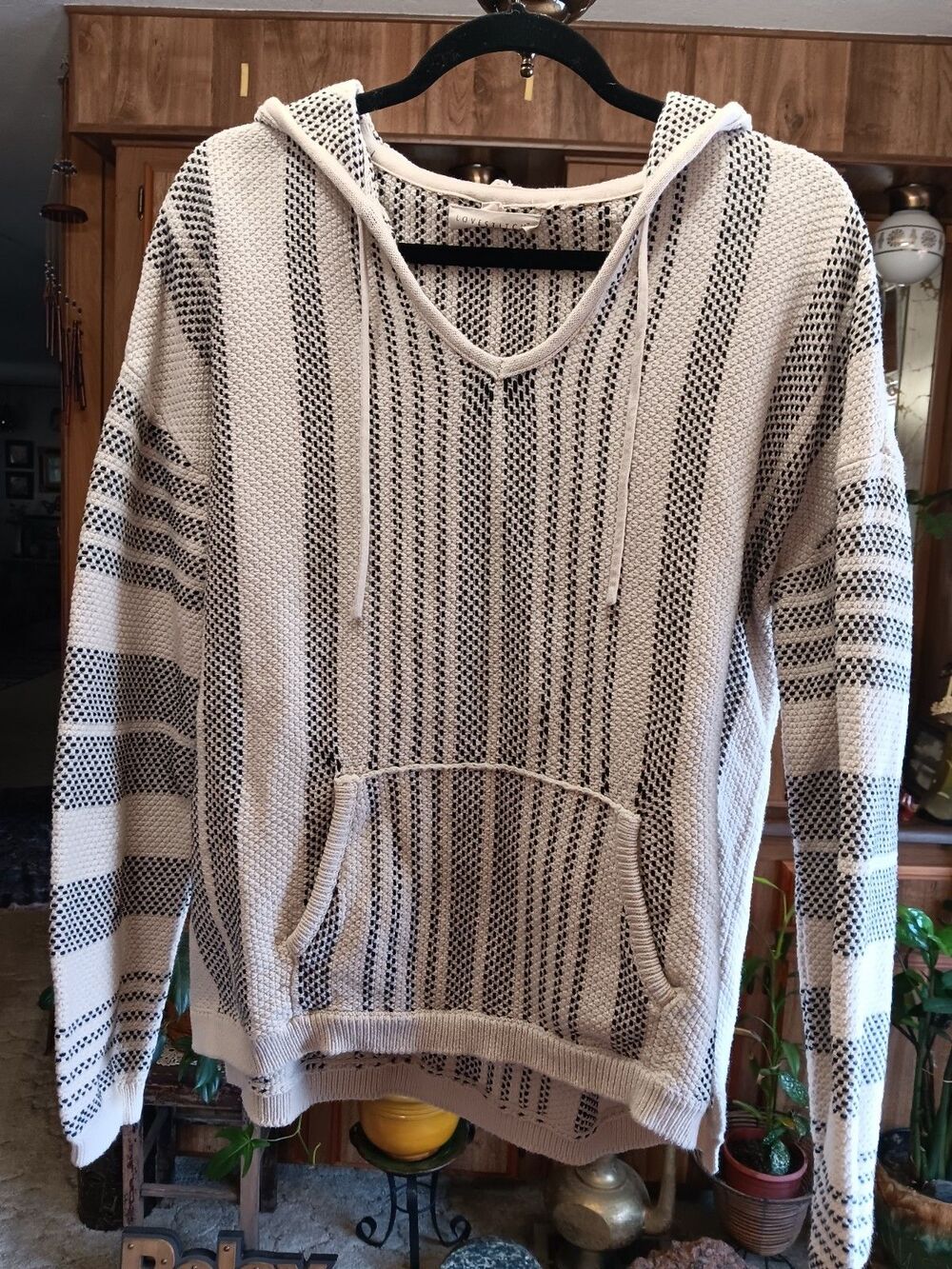Lovestitch Size M Pullover Cotton Beach Casual Boho Hoodie White Black